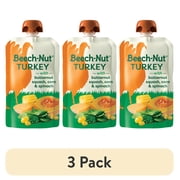 (3 pack) Beech-Nut Turkey Stage 2 Baby Food, Turkey Butternut Squash Corn & Spinach, Puree Meat Baby Food Pouch, 3.5 oz Pouch