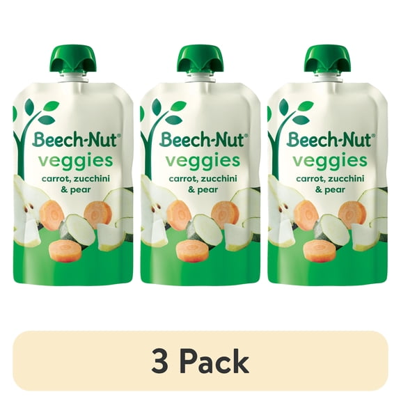 (3 pack) Beech-Nut Veggies Stage 2 Baby Food, Carrot Zucchini & Pear, 3.5 oz Pouch