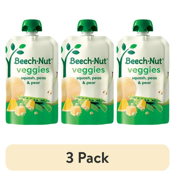 (3 pack) Beech-Nut Veggies Stage 2 Baby Food, Squash Peas & Pears, 3.5 oz Pouch
