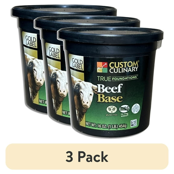 (3 pack) Beef Base by Custom Culinary | 1 Pound Tub | No added Msg