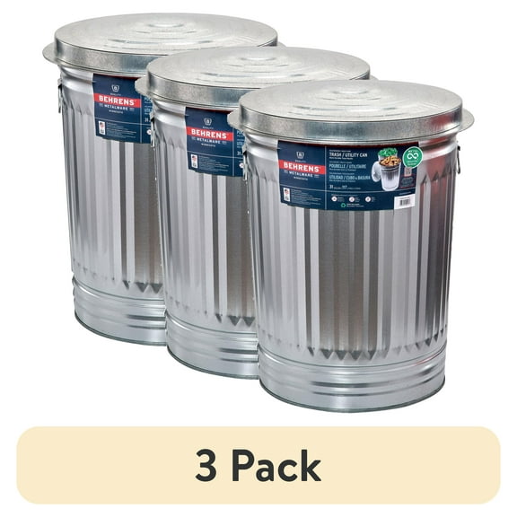 (3 pack) Behrens 31-Gallon Steel Trash Can