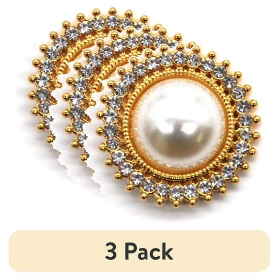 (3 pack) Belagio Rhinestone Gold Metal Button with Pearl Center - Sewing Fasteners