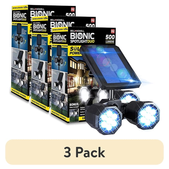 (3 pack) Bell and Howell Bionic Spotlight Duo Solar Outdoor Security Light Solar Lights 120° Beam Angles