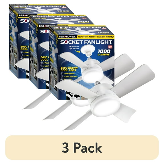 (3 pack) Bell + Howell Socket Breeze Fan Light 4 Blades 1000 Lumens Light 15" White Socket Fan Light