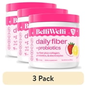 3 pack BelliWelli Daily Fiber Supplement with Probiotics, Electrolytes, and Collagen - Strawberry Lemonade, 6.4 oz