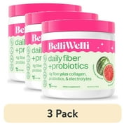 (3 pack) BelliWelli Daily Fiber Supplement with Probiotics, Electrolytes, and Collagen - Watermelon, 6.4 oz