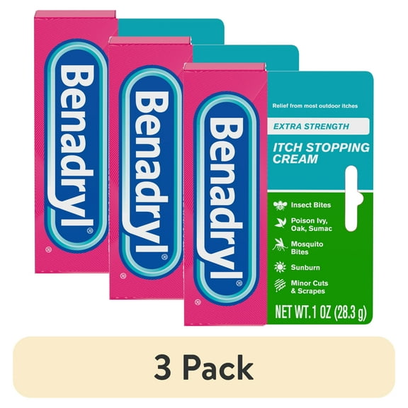 (3 pack) Benadryl Extra Strength Itch Relief Cream, Topical Analgesic, 1 oz