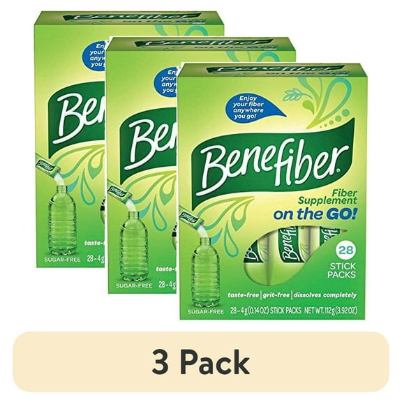(3 pack) Benefiber Plant-Based Prebiotic Fiber Supplement, Clear and Taste-Free, 28 Stick Packs, 0.14 oz Each