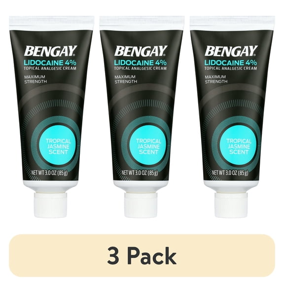 (3 pack) Bengay Pain Relieving Lidocaine Cream, Tropical Jasmine, 3 oz