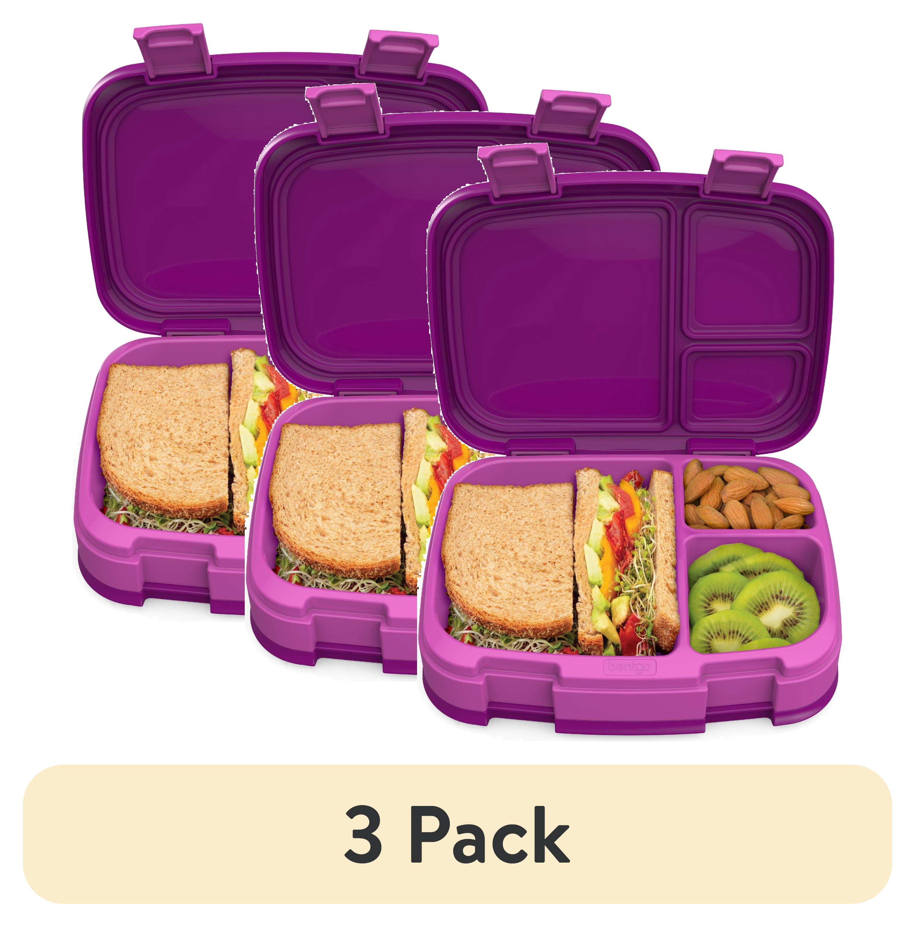 (3 pack) Bentgo Fresh – Leak-Proof, Versatile 4-Compartment Bento-Style Lunch Box with Removable Divider, Portion-Controlled Meals for Teens and Adults On-The-Go – BPA-Free, Food-Safe Materials (Purple)