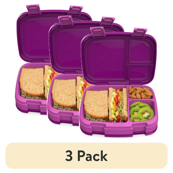 (3 pack) Bentgo Fresh – Leak-Proof, Versatile 4-Compartment Bento-Style Lunch Box with Removable Divider, Portion-Controlled Meals for Teens and Adults On-The-Go – BPA-Free, Food-Safe Materials (Purple)