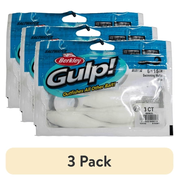 (3 pack) Gulp! Swimming Mullet Soft Bait 6" Length, Glow, Per 3 1236862