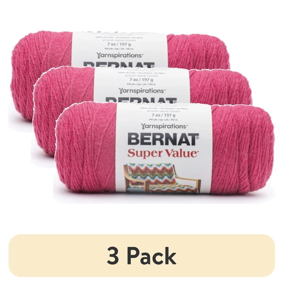 (3 pack) Bernat Super Value, 4 Worsted (Medium) Acrylic Yarn, Tulip Pink 7oz/197g 440 Yards