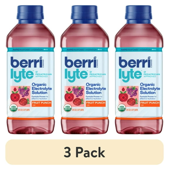 (3 pack) Berri Lyte Organic Electrolyte Hydration Solution Drink, Fruit Punch, 20oz Bottle