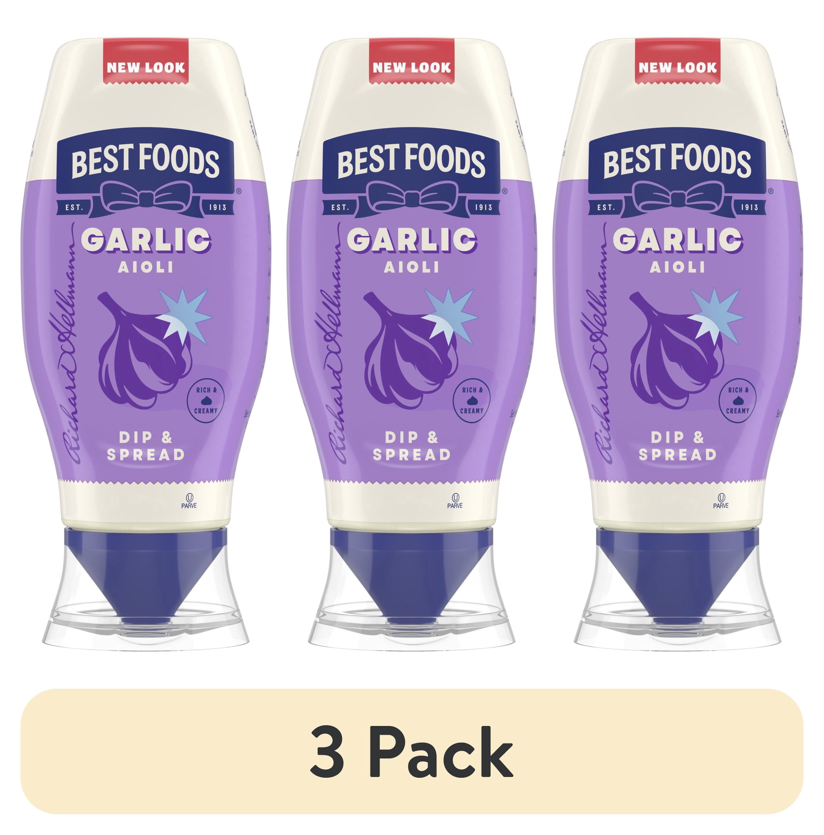 (3 pack) Best Foods Garlic Aioli Dip & Spread Condiments Dipping Sauce, 11.5 fl oz Squeeze Bottle