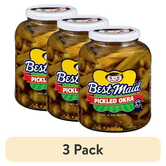 (3 pack) Best Maid Products Pickled Okra, 46oz Glass Jar, Kosher Certified.