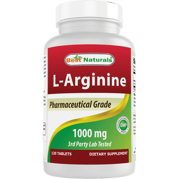 (3 pack) Best Naturals L-Arginine Tablets, 1000mg, No Artificial Colors, 120 Count