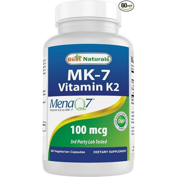 (3 pack) Best Naturals MK-7 Vitamin K2 100 mcg 60 Vegetarian Capsules