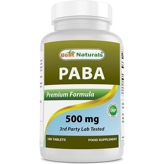 (3 pack) Best Naturals PABA 500 mg 180 Tablets