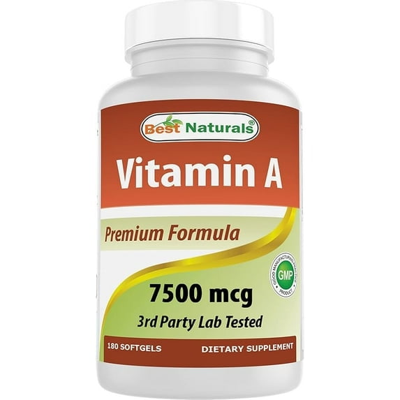 (3 pack) Best Naturals Vitamin A 7500mcg 180 Softgels for Healthy Vision and Immune System