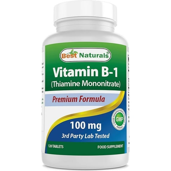 (3 pack) Best Naturals Vitamin B1 Thiamine Mononitrate 100 mg Tablets, Gluten-Free, Energy Support, 120 Count