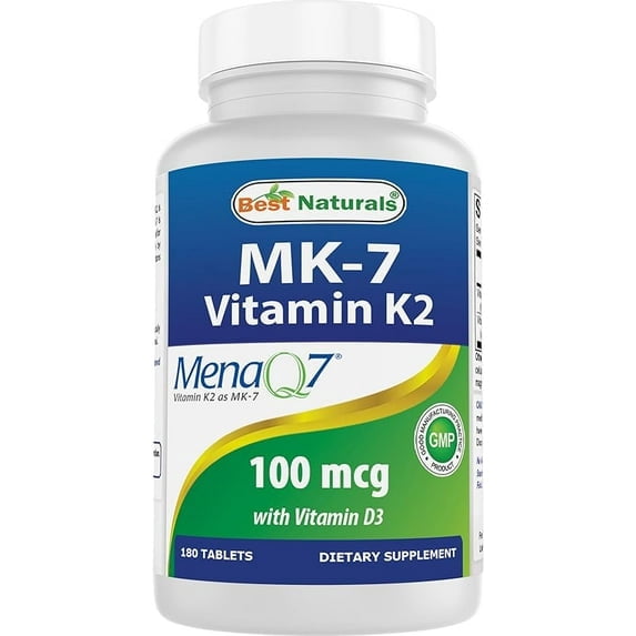(3 pack) Best Naturals Vitamin D3 with K2 (MK7) 5000 IU Vitamin D3 & 100 mcg Vitamin K2 MK7, 180 Tablets | Supports Supplement Bone and Heart Health