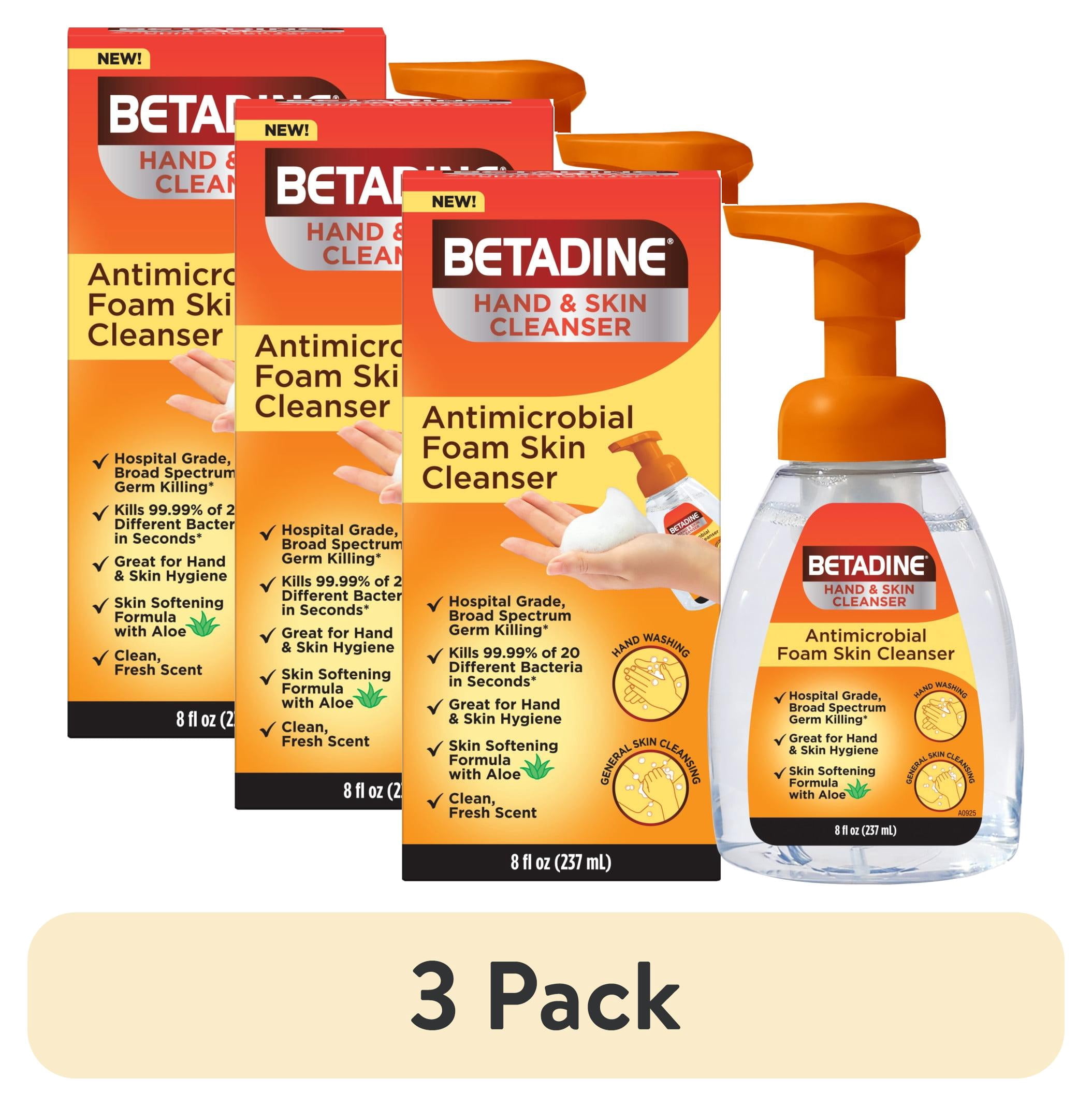 (3 pack) Betadine Antiseptic Cleansing Foam Pump, 8oz, Antibacterial Body Wash, Antimicrobial Skin Cleanser, Gentle Antiseptic Wash for Daily Protection