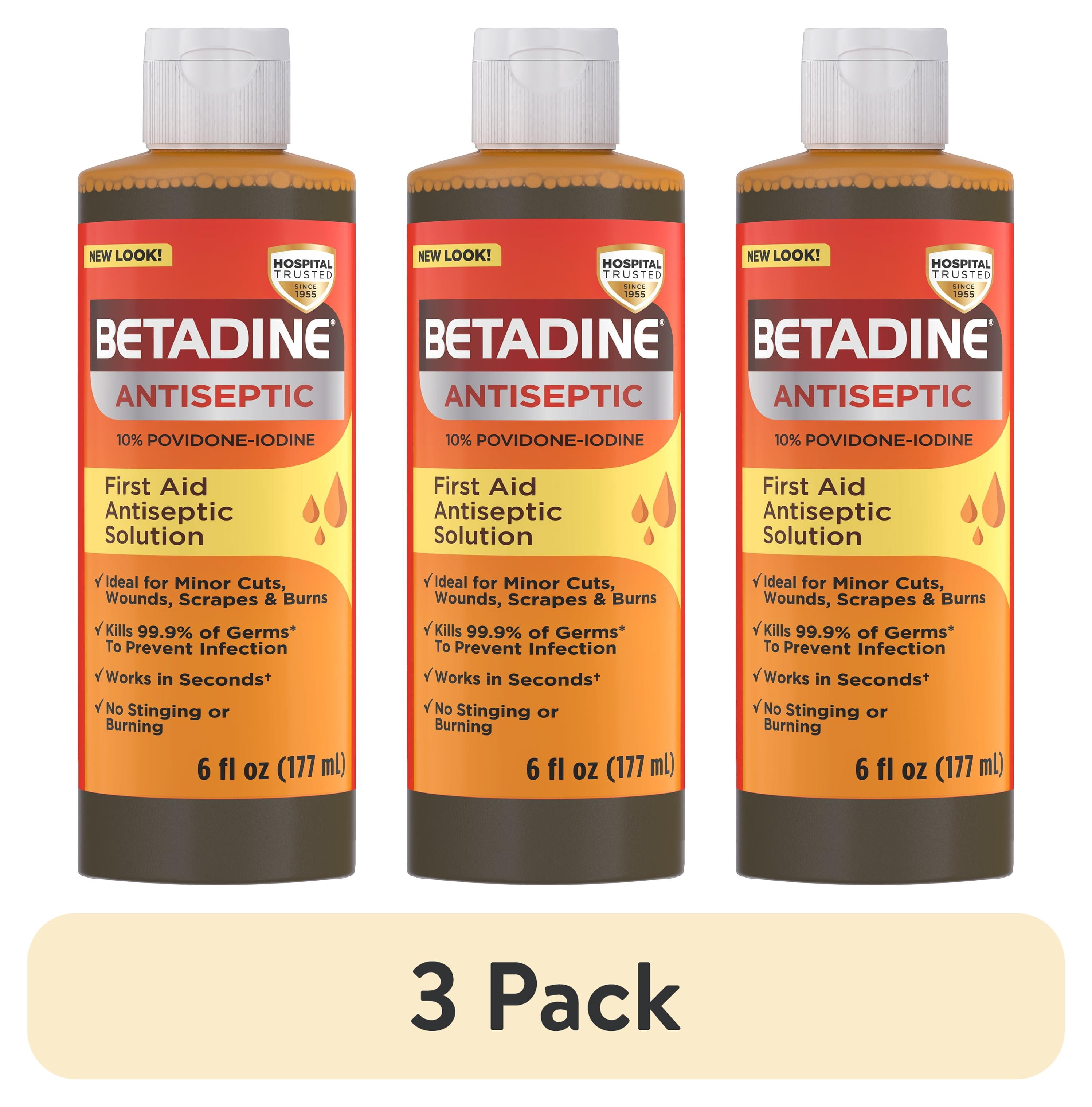 (3 pack) Betadine Antiseptic Povidone Iodine Solution 6 Fl Oz