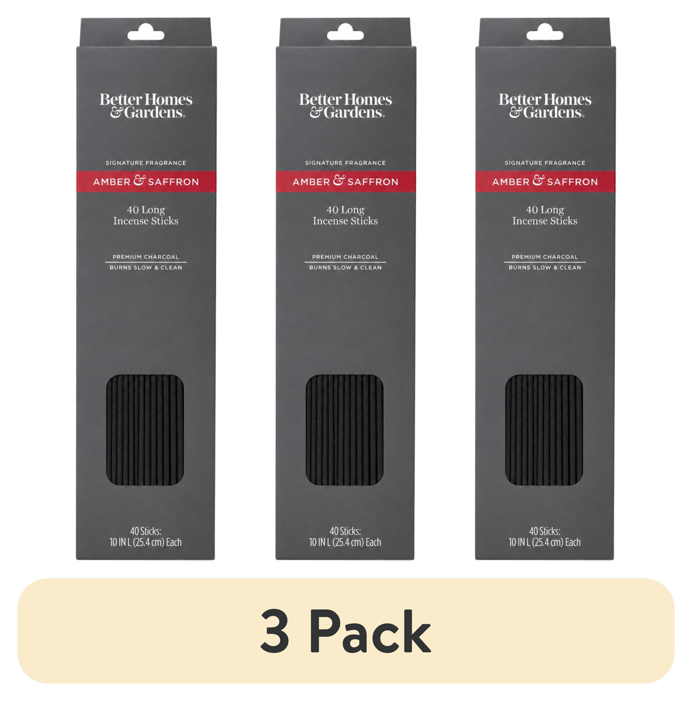 (3 pack) Better Homes & Gardens 10" Premium Charcoal Incense Sticks, Amber & Saffron, 40 Pack