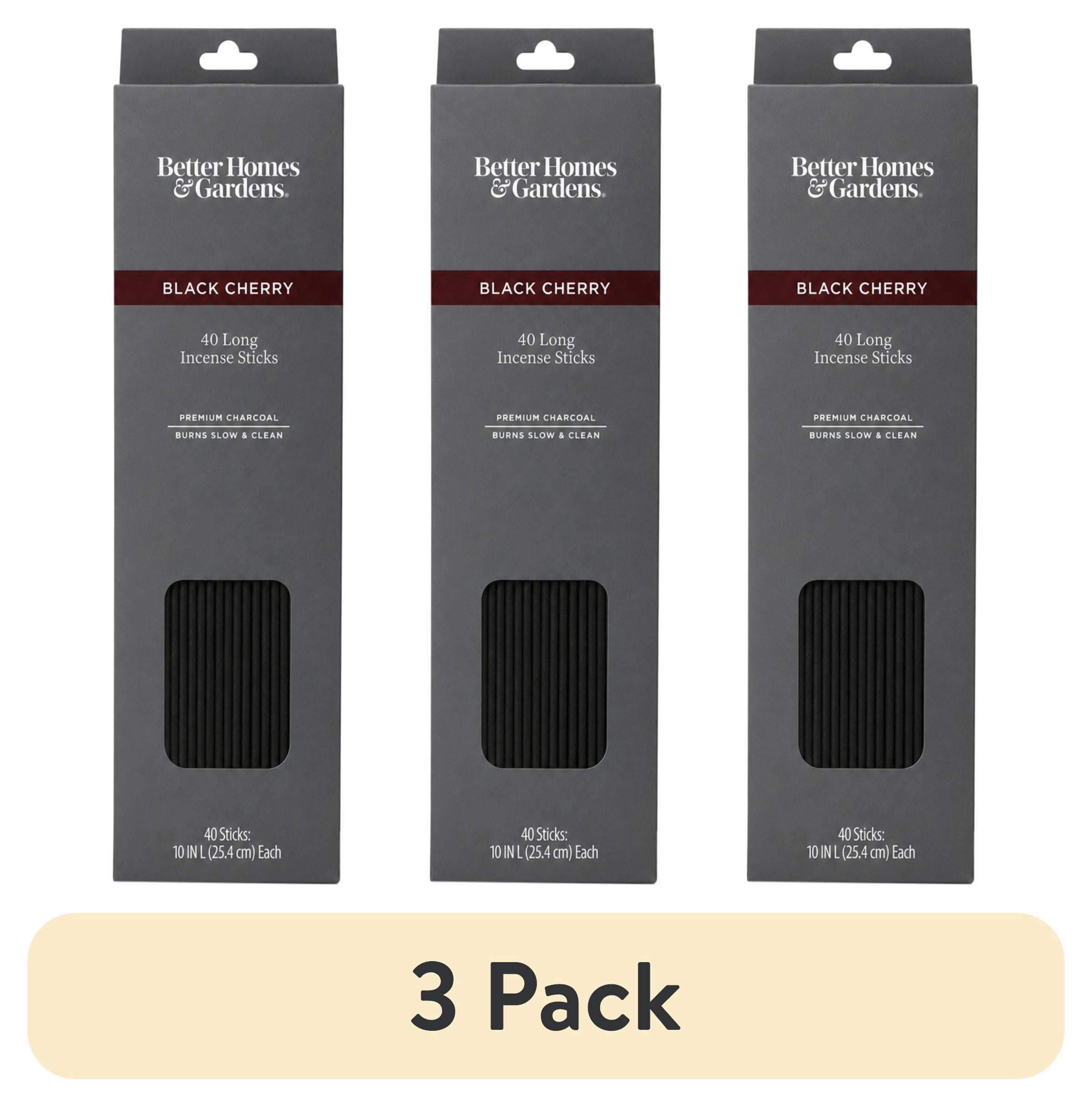 (3 pack) Better Homes & Gardens 10” Premium Charcoal Incense Sticks, Black Cherry, 40 Pack