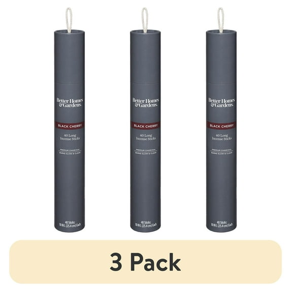 (3 pack) Better Homes & Gardens 10” Premium Charcoal Incense Sticks, Black Cherry, 40 Pack