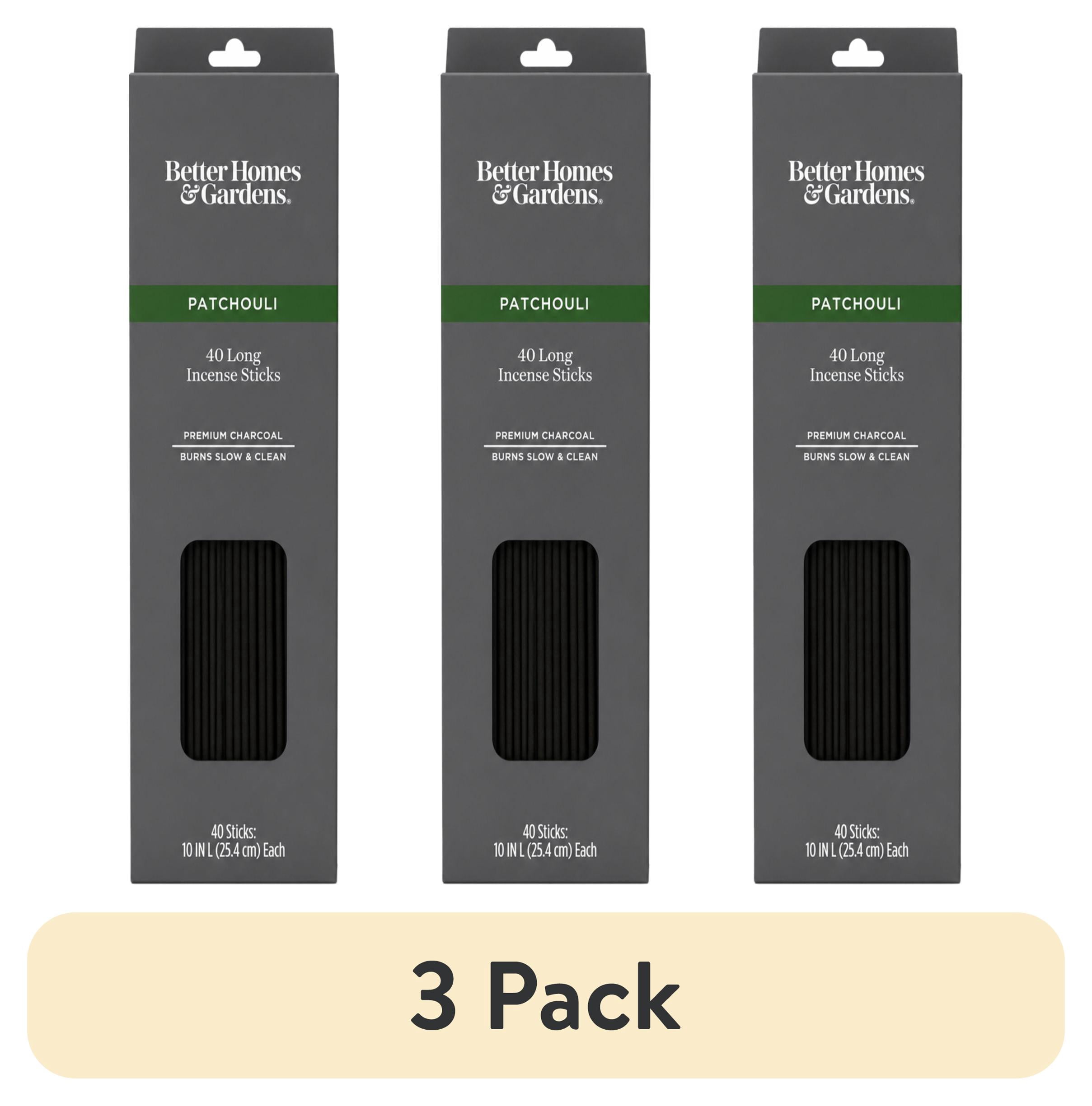(3 pack) Better Homes & Gardens 10” Premium Charcoal Incense Sticks, Patchouli, 40 Pack