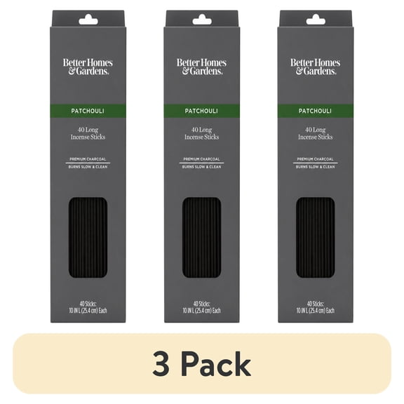 (3 pack) Better Homes & Gardens 10” Premium Charcoal Incense Sticks, Patchouli, 40 Pack