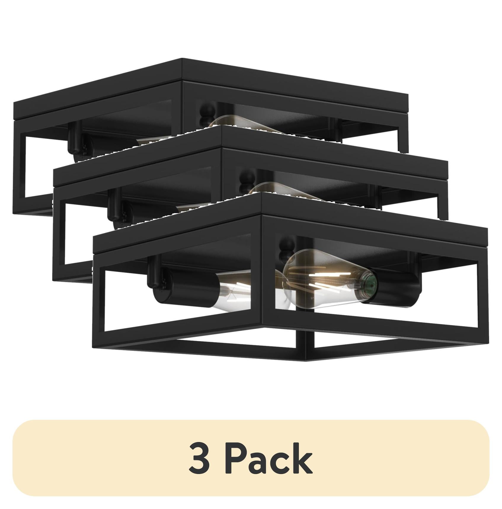 (3 pack) Better Homes & Gardens 12" Modern Square Flushmount Ceiling Light, Matte Black Finish, E26 Socketed