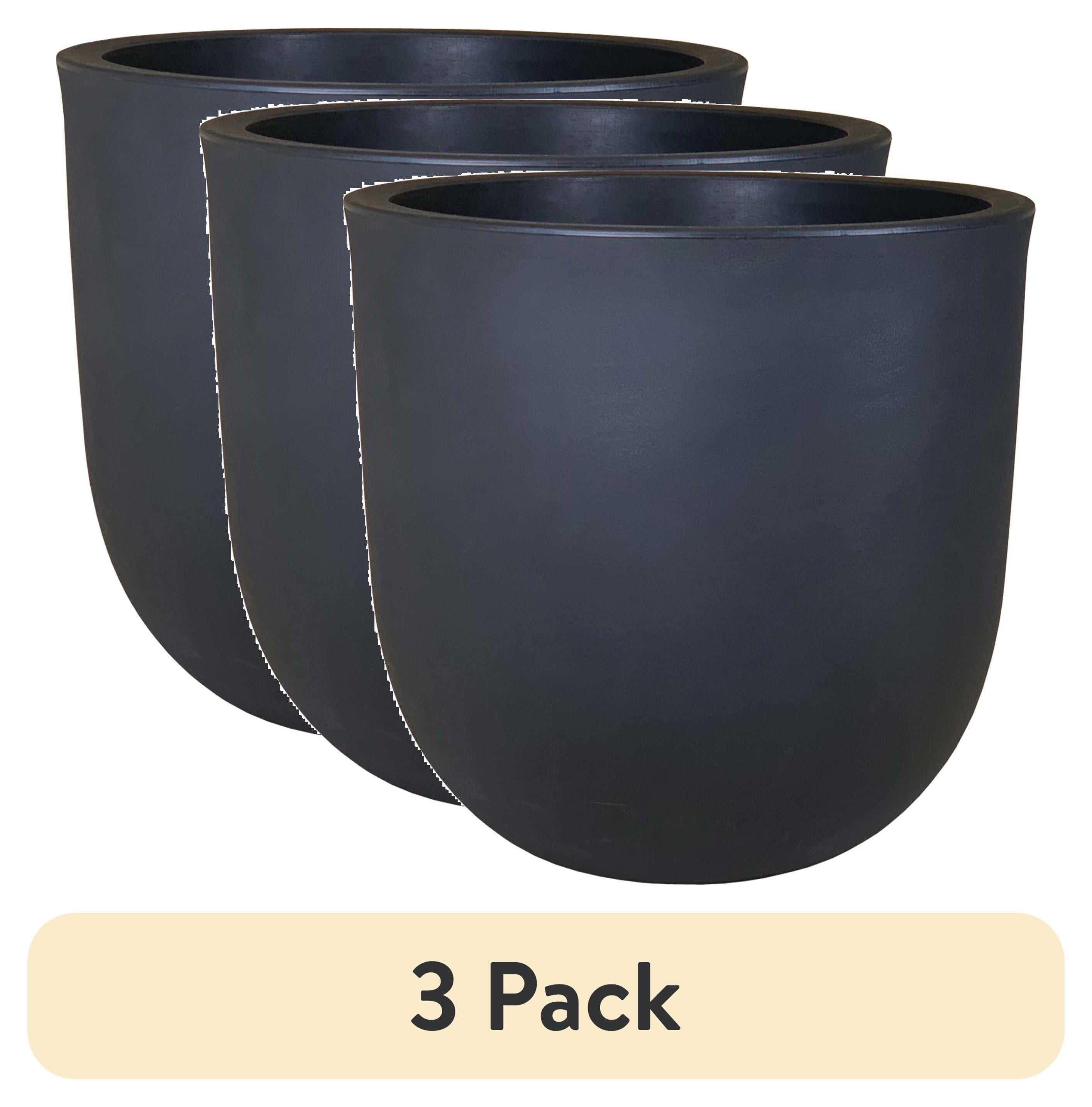 (3 pack) Better Homes & Gardens Mosswood 14-inch Fluted Resin Round Planter, Matte Black