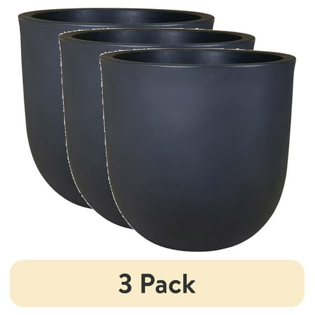 (3 pack) Better Homes & Gardens Mosswood 14-inch Fluted Resin Round Planter, Matte Black