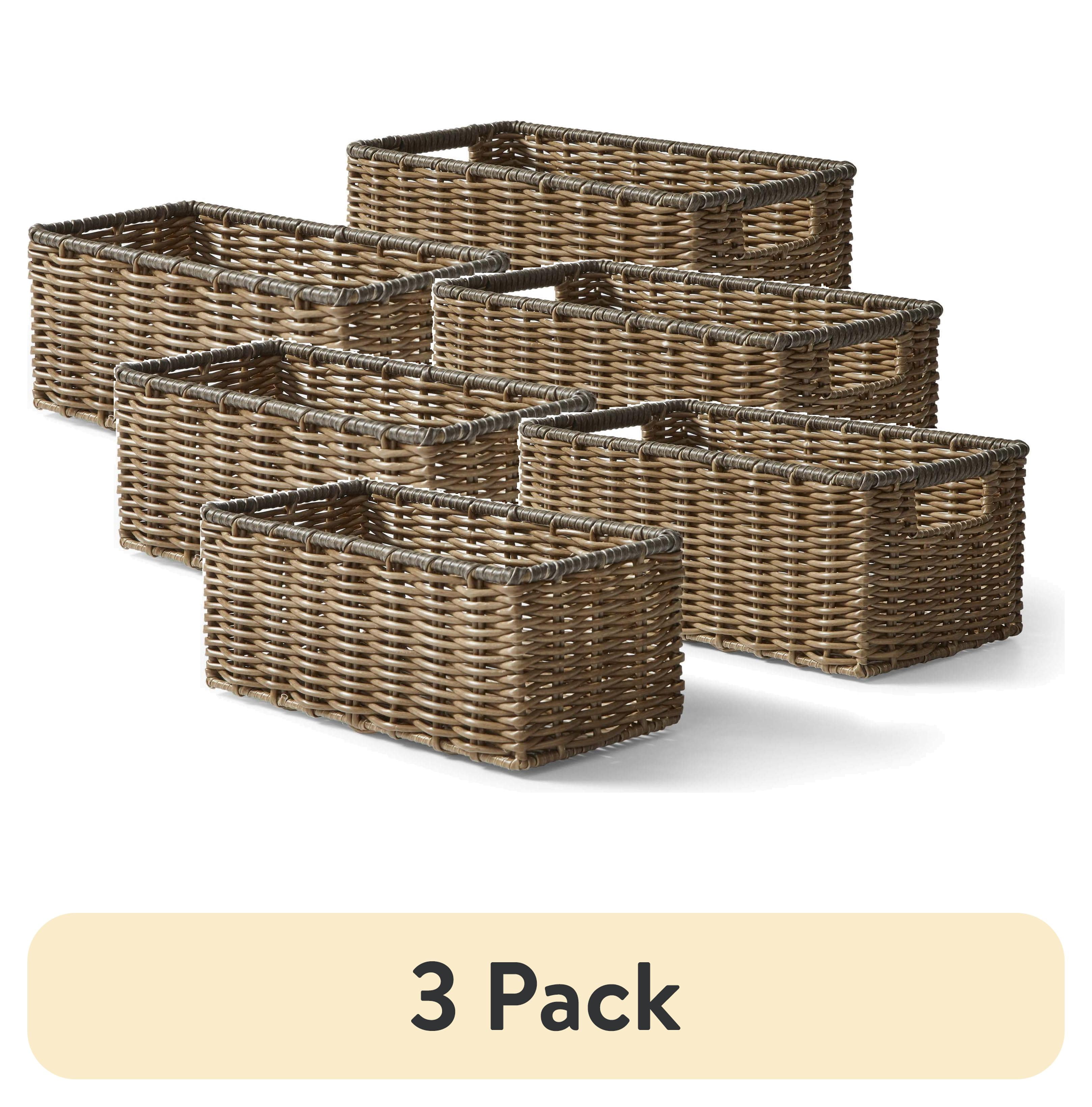 (3 pack) Better Homes & Gardens 2-Piece Poly Rattan Decorative Storage Basket Set, 13.5 in x 7.5 in x 5.5 in