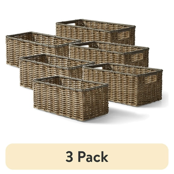 (3 pack) Better Homes & Gardens 2-Piece Poly Rattan Decorative Storage Basket Set, 13.5 in x 7.5 in x 5.5 in