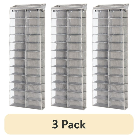 (3 pack) Better Homes & Gardens Over the Door 24-Tier Shoe Organizer Shelf - Polyester & Cotton