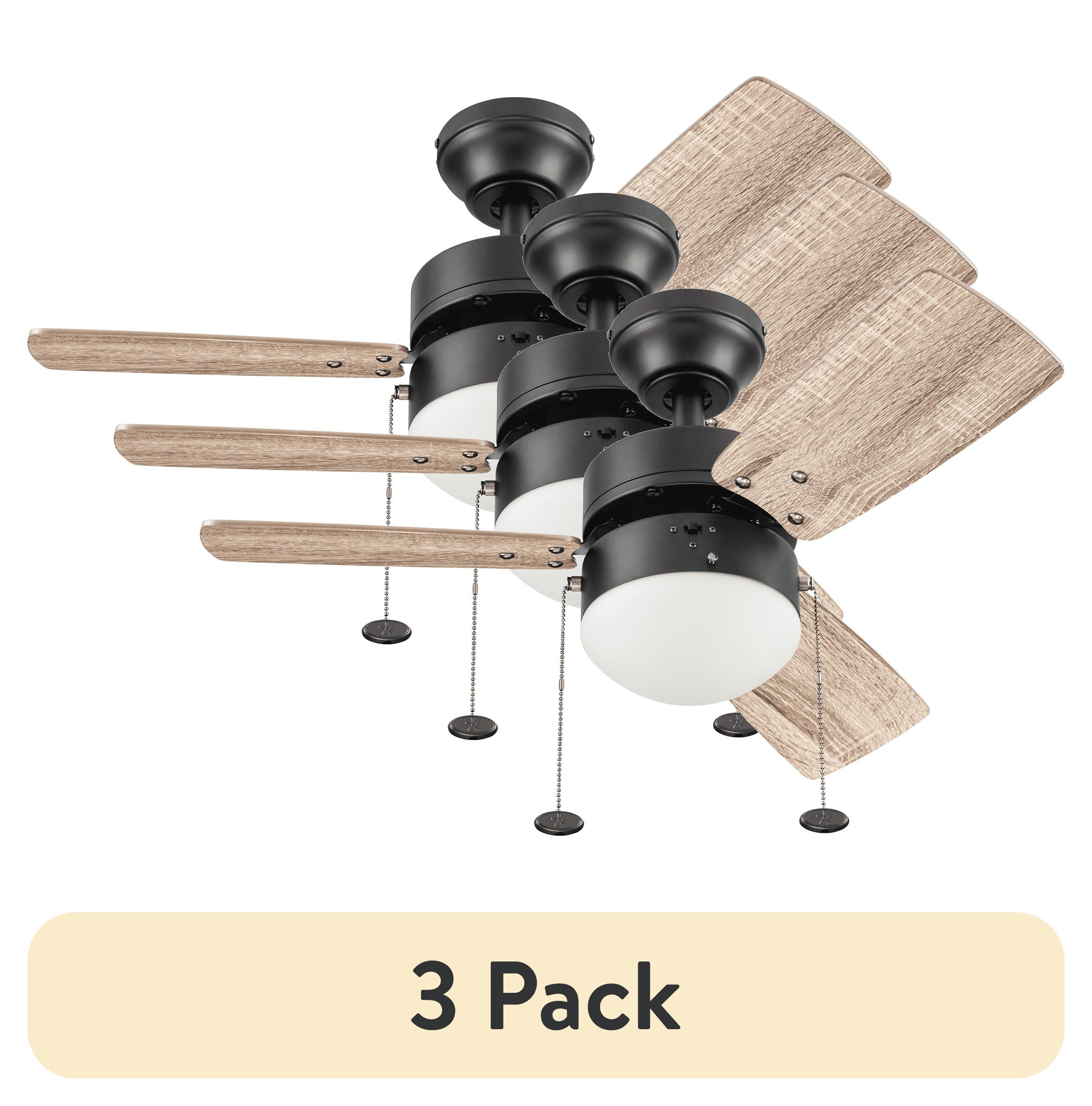 (3 pack) Better Homes & Gardens 30" Finney Modern Bronze Indoor Ceiling Fan with Light,  Pull Chains & Reverse Airflow