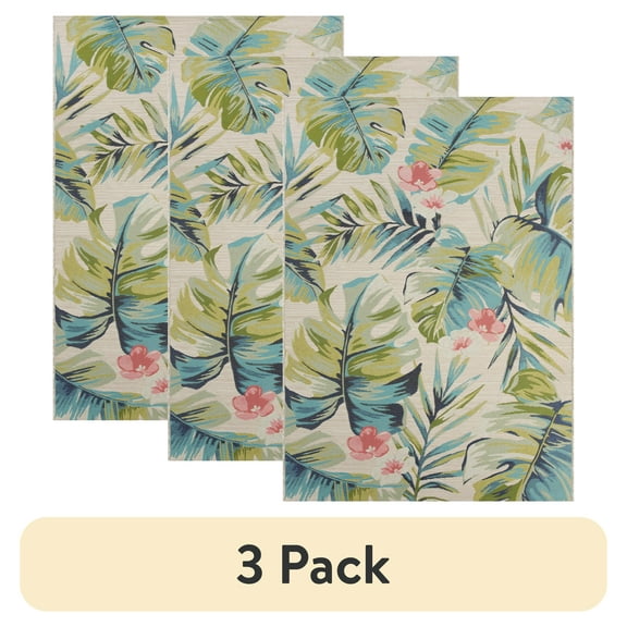 (3 pack) Better Homes & Gardens 5'x7’ Woven Tropical Oasis Outdoor Rug