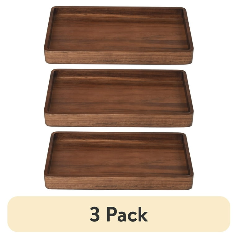 3 pack) Better Homes & Gardens Acacia Wood Tray Organizer, Walnut