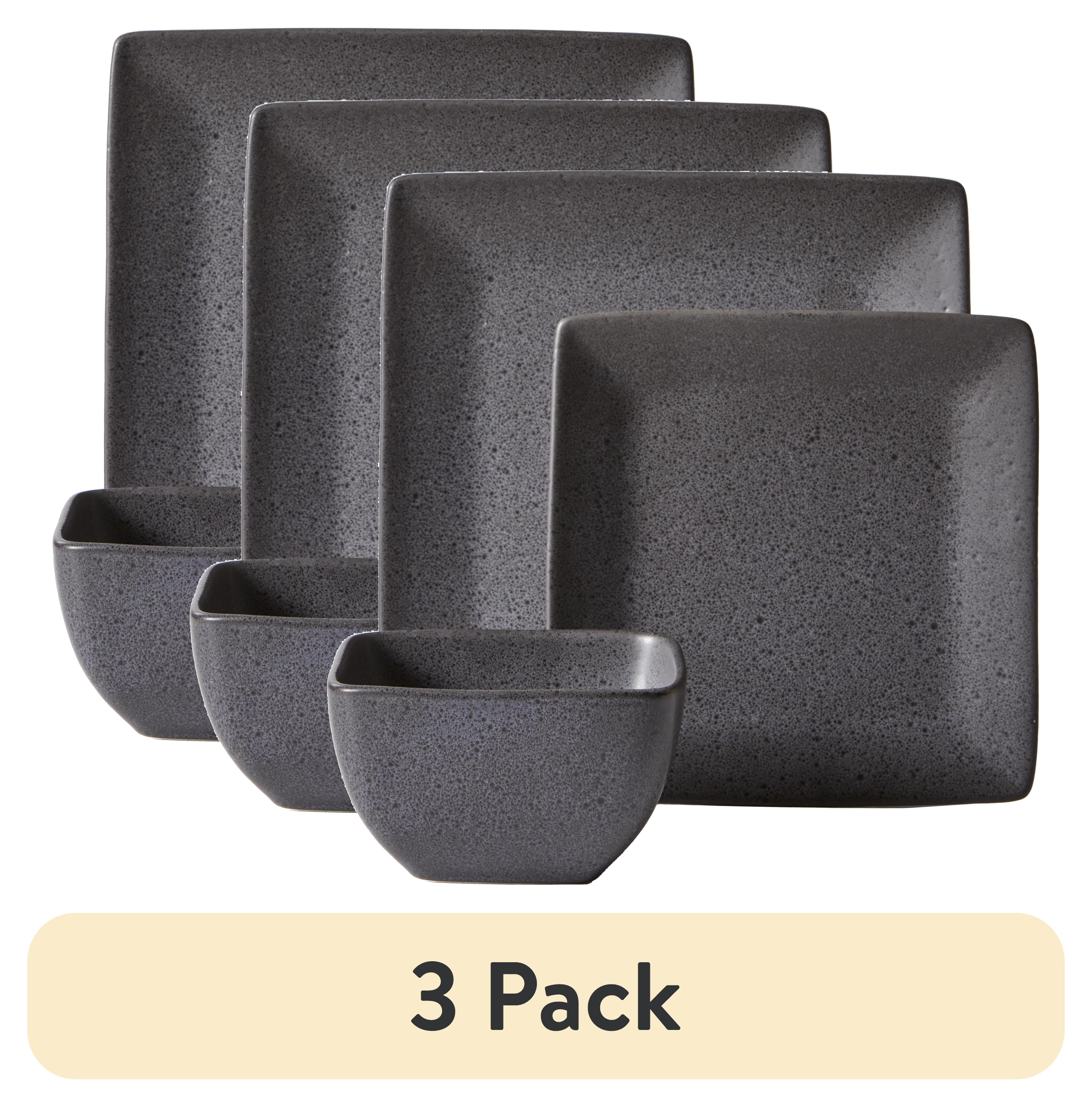 (3 pack) Better Homes & Gardens Anderson Grey Square-Shaped Stoneware 12-Piece Dinnerware Set