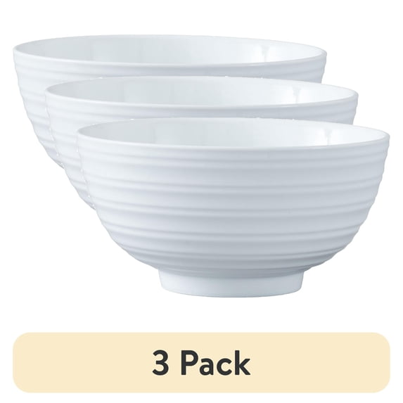 (3 pack) Better Homes & Gardens Anniston Porcelain Cereal Bowl, Soup Bowl, White Bowl for Kitchen, Snack Rice Pasta Salad Oatmeal, Dishwasher & Microwave Safe