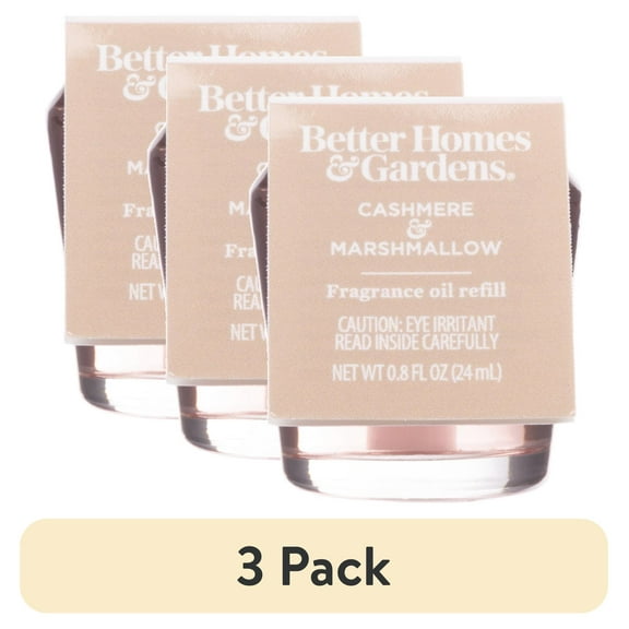 (3 pack) Better Homes & Gardens Aroma Accents Oil Refill 24 mL, Cashmere & Marshmallow