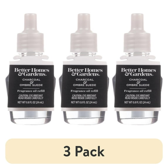 (3 pack) Better Homes & Gardens Aroma Accents Oil Refill 24 mL, Charcoal & Ombre Suede