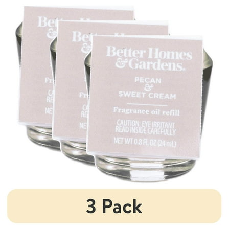(3 pack) Better Homes & Gardens Aroma Accents Oil Refill 24 mL, Pecan & Sweet Cream