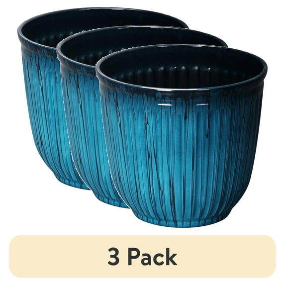 (3 pack) Better Homes & Gardens 10.7" D x 9.7" H Kamala Light Blue Recycled Resin Planter