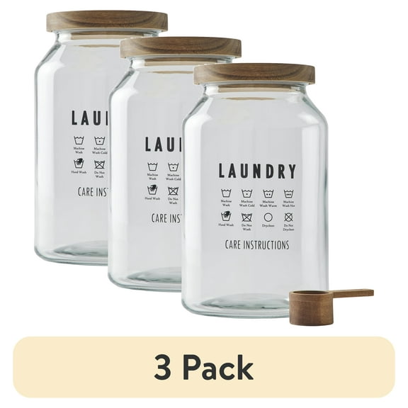 (3 pack) Better Homes & Gardens Large Glass Laundry Detergent Container with Scoop, Adult