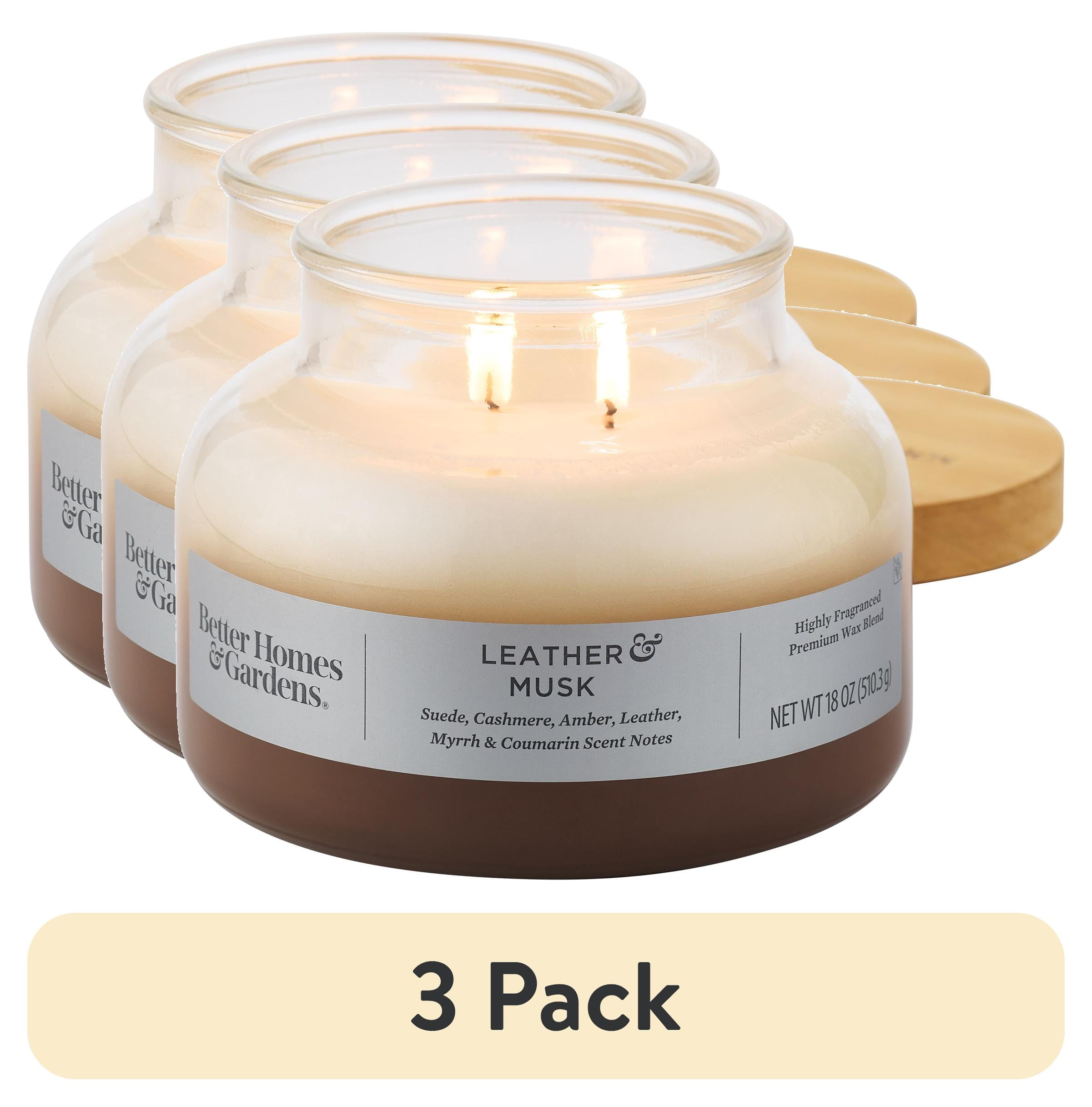 (3 pack) Better Homes & Gardens Leather & Musk Scented 2-Wick 18oz Ombre Bell Jar Candle